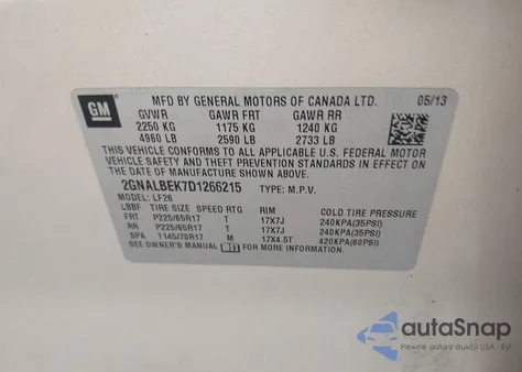 2013 Chevrolet Equinox Ls from USA, damaged, VIN 2GNALBEK7D1266215